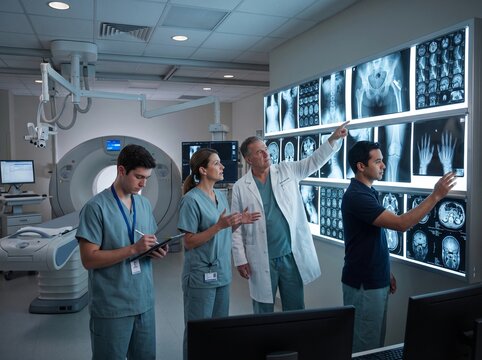 Medical Professionals Analyzing Diagnostic Imaging in a Radiology Department