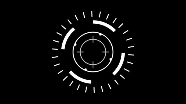 Futuristic HUD Target Crosshair Interface Animation Loop Isolated Black Background White Circular Motion Graphic Overlay Video