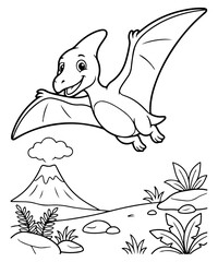 A wonderful pterodactyl soaring above a volcanic landscape a coloring adventure for kids and families © Afikur786