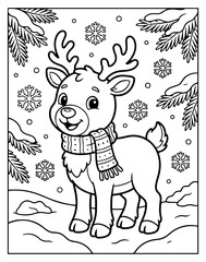 A charming reindeer coloring page a festive winter scene for kids and adults alike © Afikur786