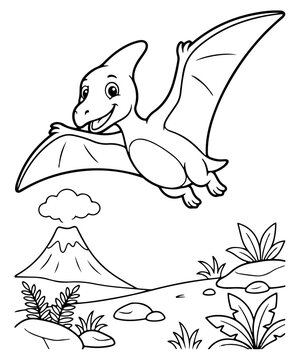 A wonderful pterodactyl soaring above a volcanic landscape a coloring adventure for kids and families