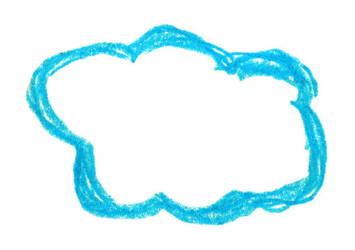 Hand-drawn blue crayon scribble frame shape with rough sketchy outline on transparent background