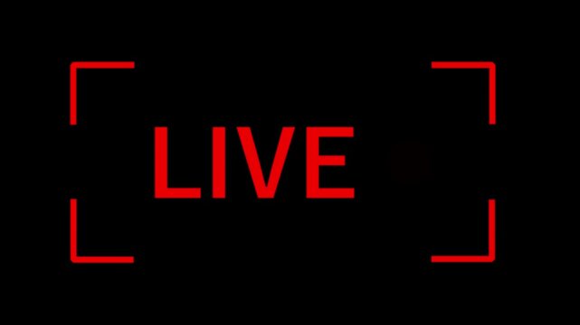 Red Live Streaming Camera Frame Overlay with Blinking Recording Dot Animation Loop Isolated Black Background Motion Graphic Video