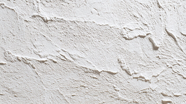Close up view of a heavily textured white plastered wall surface with prominent trowel marks