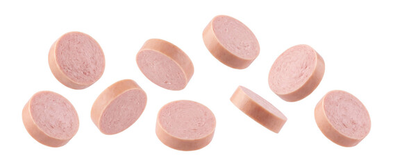 Sliced bologna sausage pieces isolated on transparent background © Photo Find
