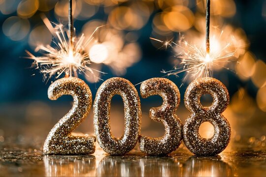 Elegant Radiant 2038 Sparklers Glowing Against Soft Bokeh Backdrop for New Years Eve Celebrations