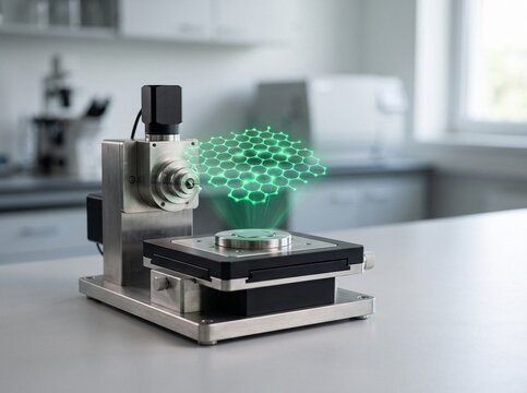 Atomic force microscope sample stage with projected 3D graphene lattice model