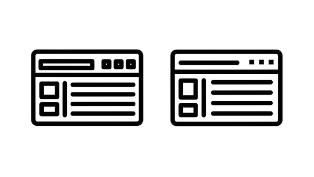 Website layout and browser interface outline icons with interface, internet