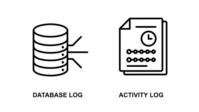 Database log and activity log document icons with database activity document