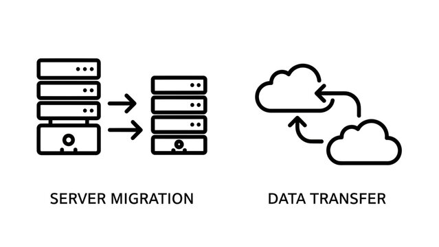 Server migration and cloud data transfer vector icon set with migration