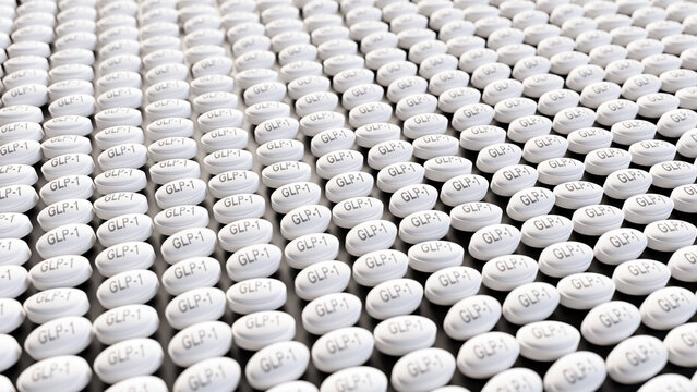 3D Render of GLP-1 Tablets for Weight Loss and Diabetes Treatment.