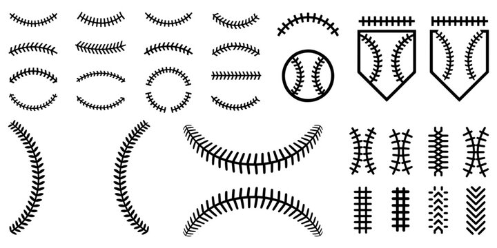 Baseball Stitch Vector Collection, Seam Lines, Ball Seams, Home Plate and Sports Elements, Premium Baseball Seam and Stitch Vector Bundle