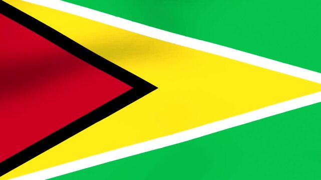 Waving national flag of Guyana featuring red yellow green and white colors