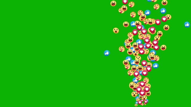 Live streaming animated icon. Animated social media reaction emojis and hearts ,care, like, haha, sad, care icon floating upwards on a black background. 4k animation