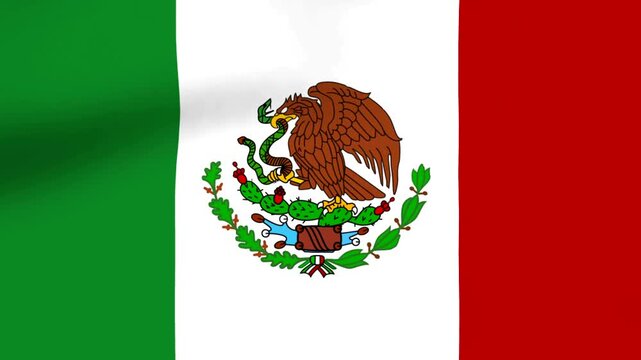 Waving national flag of Mexico with the central coat of arms