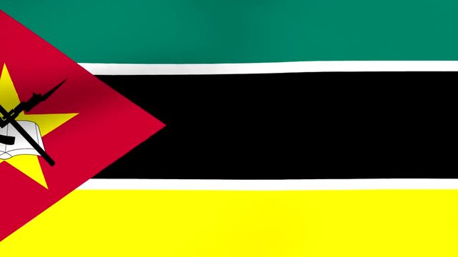 Waving national flag of Mozambique with authentic colors and emblem design