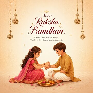 Creative Raksha Bandhan social media post with brother and sister celebrating Indian festival