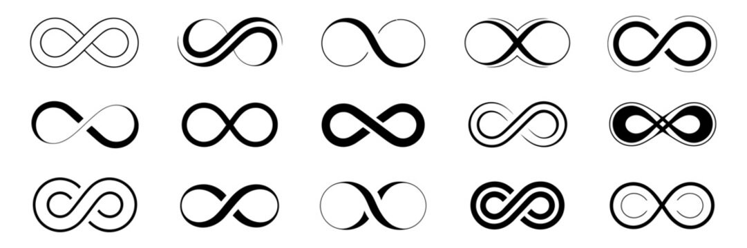 Infinity Icons Featuring Eternity, Endless Loop, Unlimited Concept, Continuous Connection and Minimalist Symbols for Branding and App UI