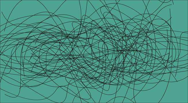 Cyan abstract background with dense black scribble lines forming chaotic mesh for contemporary digital art.