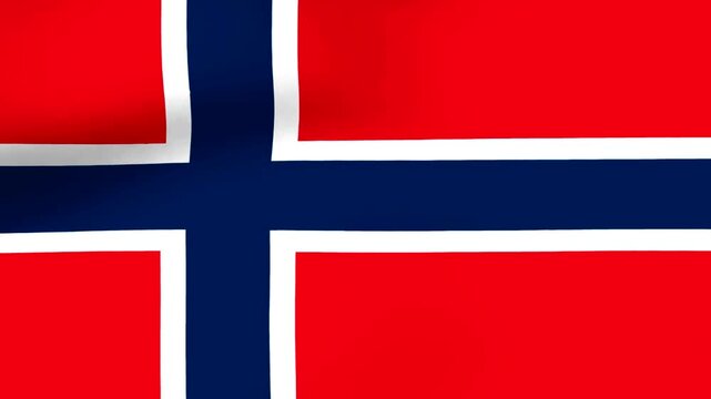 Waving national flag of Norway with red background and blue cross