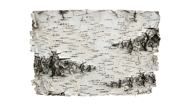 Closeup of white birch tree bark isolated on transparent background