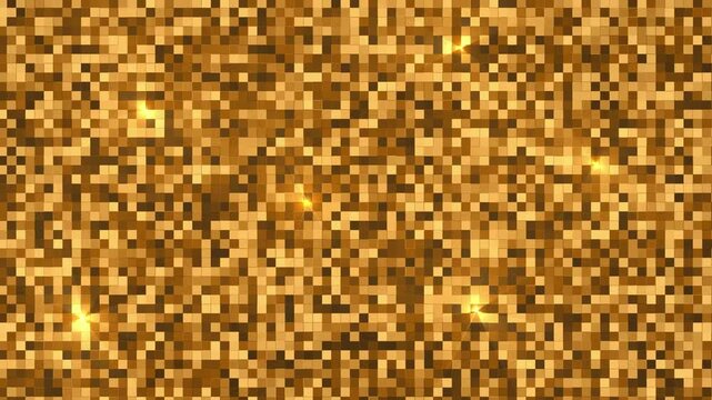 Golden pixel mosaic with sparkling light and glittering texture creating a festive digital background for celebration and luxury design