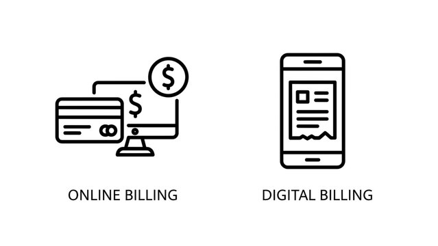 Online and digital billing payment method icons with commerce, transaction