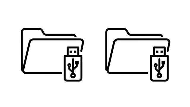 Dual folder and usb drive icons for file storage and data management