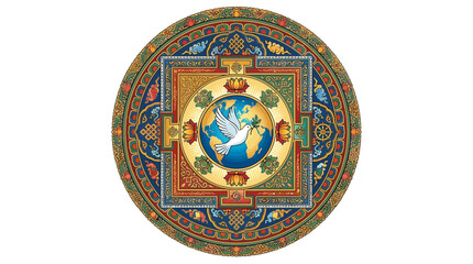 Fototapeta premium Intricate Mandala Art Featuring Peace Dove and World Globe