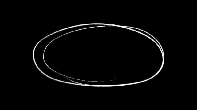 White Neon Circle Highlighting Animation Hand Drawn Circle Outline on Black Background