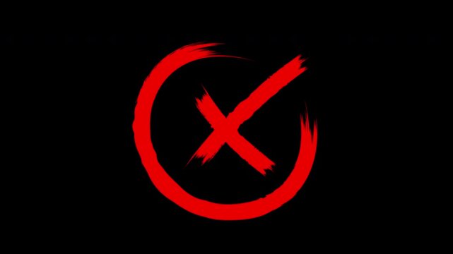 Red Hand Drawn Cross Mark X Symbol Circle Animation Brush Effect on Black Background