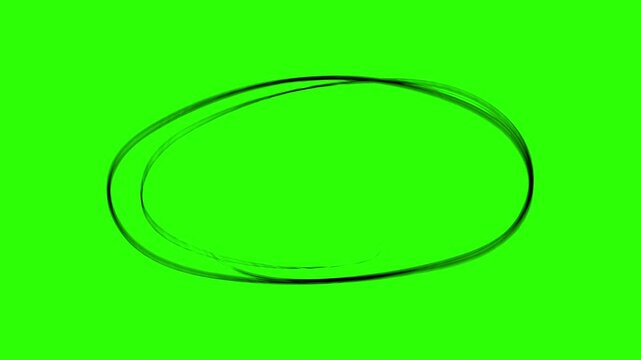 Red and Black Circle Highlighting Animation Hand Drawn Oval Outline on Green Screen Chroma Key
