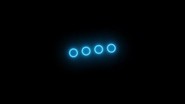 Neon typing dots loading black background loop, clean chat message progress indicator animation with alpha channel