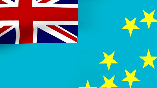 Waving national flag of Tuvalu with light blue background and yellow stars