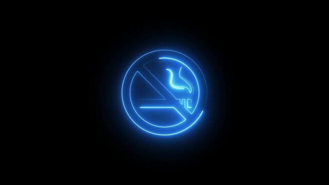 No smoking sign neon gloing animation. Smoking prohibited symbol of a cigarette in a crossed circle.