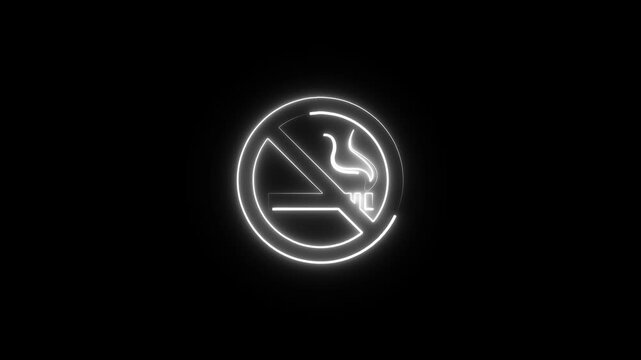 No smoking sign neon gloing animation. Smoking prohibited symbol of a cigarette in a crossed circle.