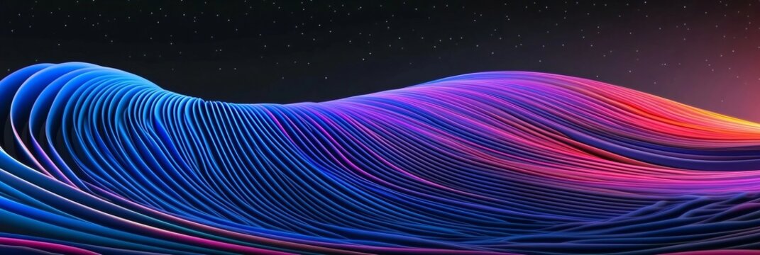 Abstract Waves of Neon Lines Background with Fluid Shapes in Vibrant Blue and Pink Hues for Design