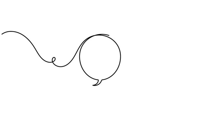 Modern speech bubble frame icon inside circle round sign continuous one line drawing moving on white background minimalist single art best advertisement and announcement communication symbol animation