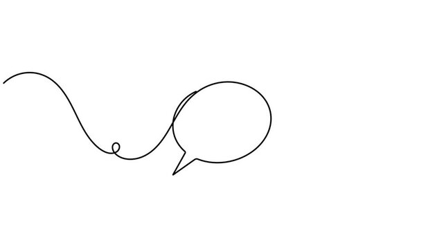Modern speech bubble frame icon inside circle round sign continuous one line drawing moving on white background minimalist single art best advertisement and announcement communication symbol animation