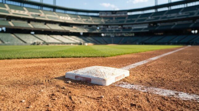 Baseball Field First Base and Foul Line in Sunlight infield clay