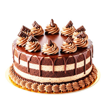 Elegant dark chocolate layer cake topped with creamy swirls and chocolate bar pieces, perfect for a celebratory occasion