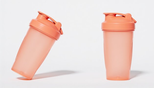 protein shaker, bottle, plastic shaker cup, gym fitness bottle, supplement mockup, sport drink container, orange shaker, isolated on white background, 3d render