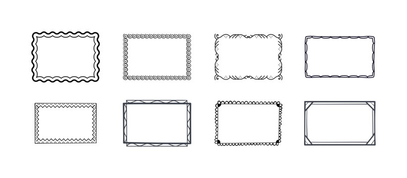 Collection of eight square frames with distressed textures and rough edges on a white background