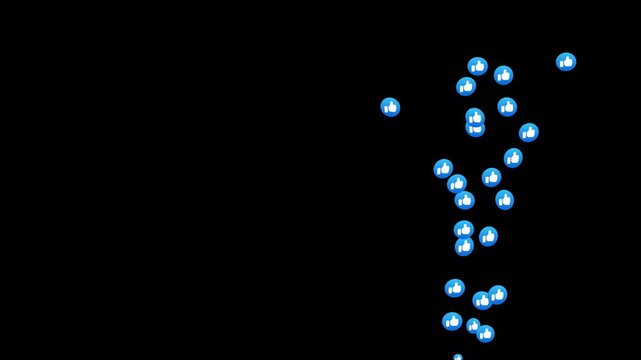 2D like button floating, Thumbs Up Emoji Animation, Like Reaction pop up , emoji social media Live streaming style animated icon explosion. social media emoji of  like animation randomly flying upward