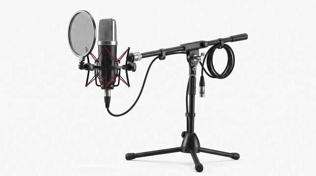 Professional Condenser Microphone: A high-quality condenser microphone with a pop filter, shock mount, and stand, ideal for studio recording, podcasting, and vocal performances.