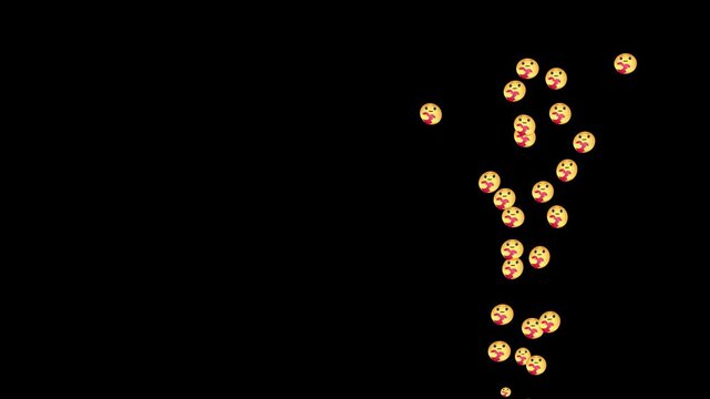 A stream of care reacts floating upwards, disappearing shortly With alpha channel. Care sign flying moving upwards direction while live chatting streaming. Facebook live reactions- care emotion. 4k 