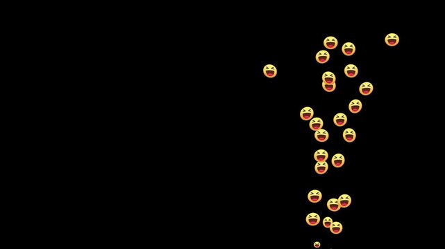 Smiley Face Social icon animation for streaming side panel isolated on black background, Floating animation of a haha emoji icon for social media, isolated on a black background. 4k video