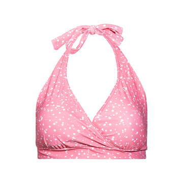 Pink Halter Neck Bikini Top with White Polka Dots Pattern Isolated