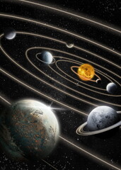 the magnificent solar system surrounded by orbiting planets in the vastness of cosmic space © Beiqiu