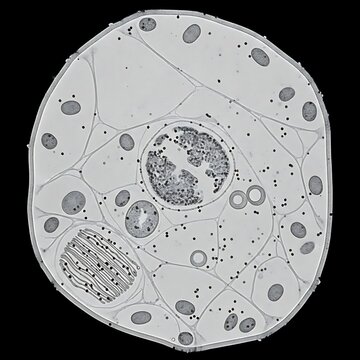 Black and white transmission electron microscopy of a single complex biological cell